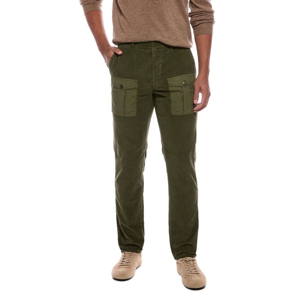 Slowear Mens  Stretch Cord Cargo Pant, Green